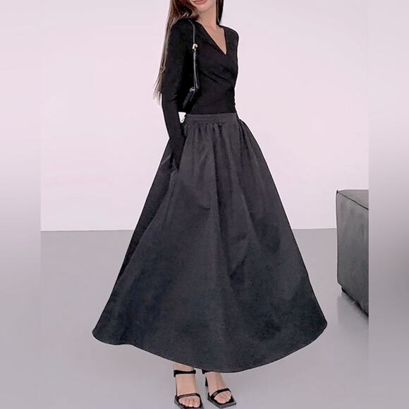 NWT MINIMALIST MODERN lovers COMMENSE black full skirt wrap top dress S - Picture 3 of 8